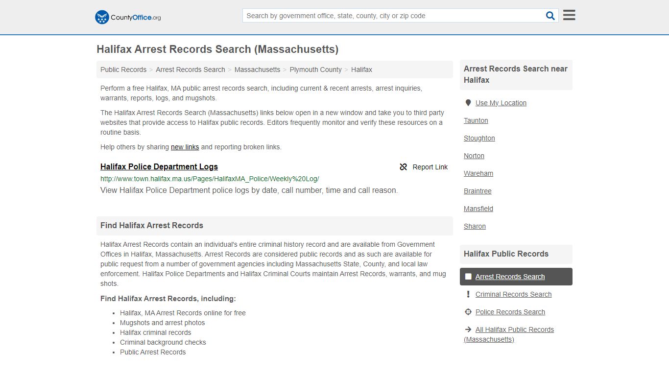 Arrest Records Search - Halifax, MA (Arrests & Mugshots) - County Office