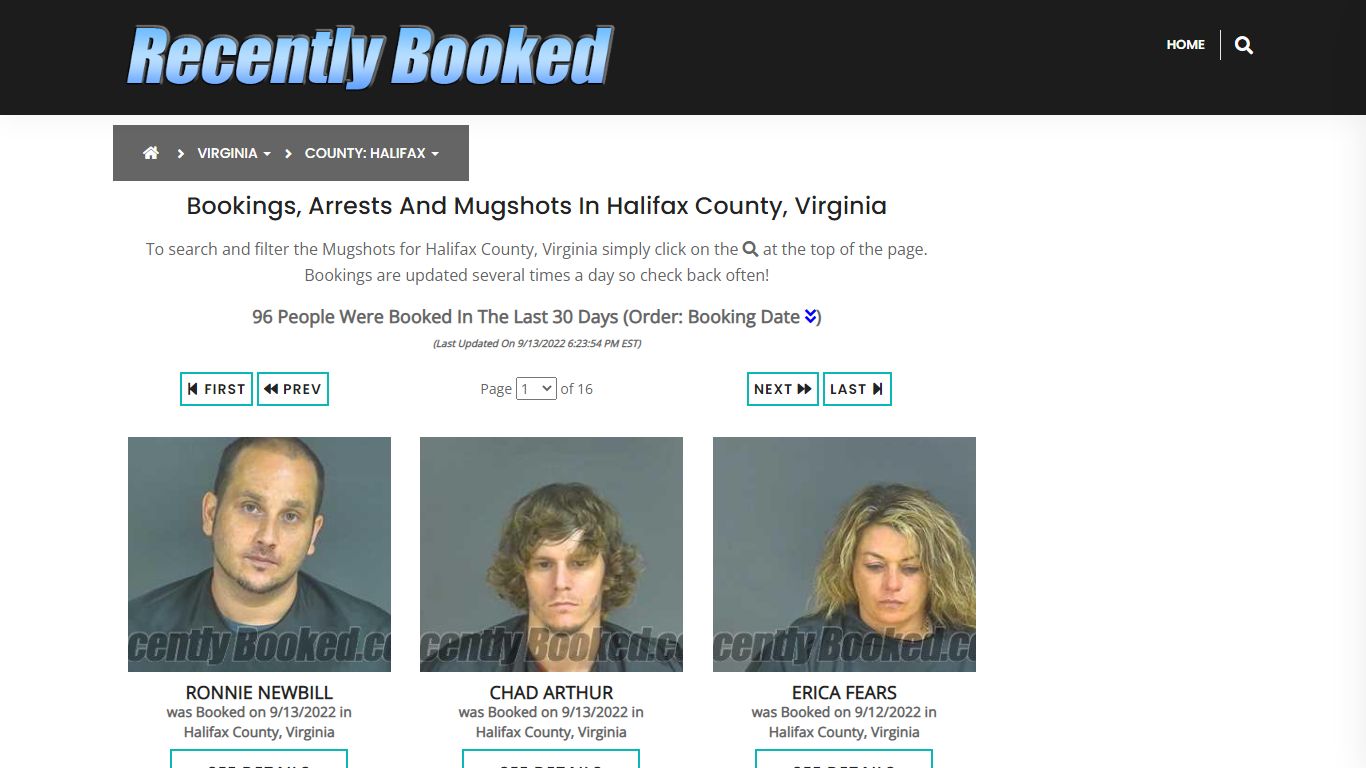 Bookings, Arrests and Mugshots in Halifax County, Virginia